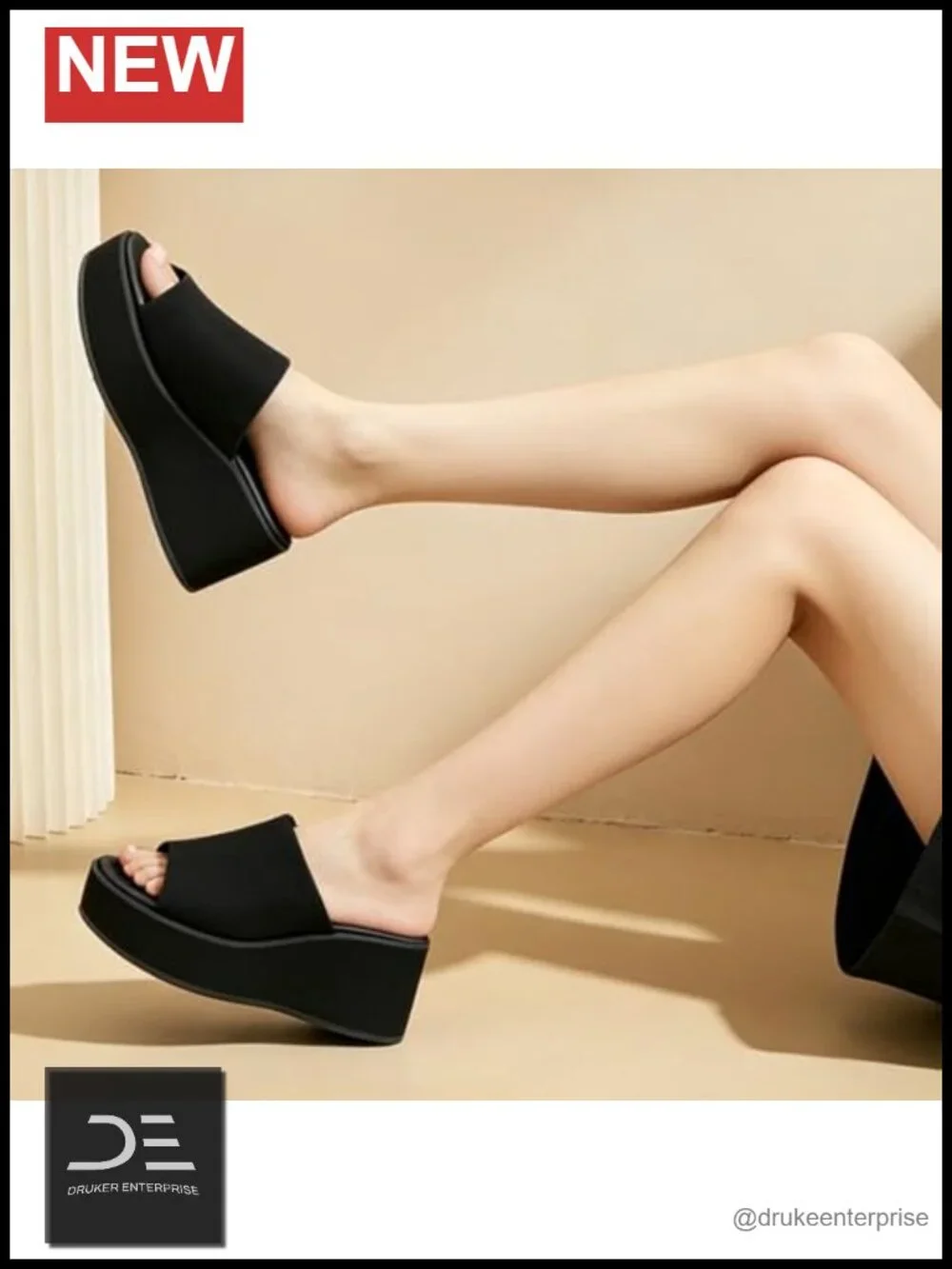 Chunky Wedge Sandals Memory Foam Insole Lycra Upper Slip-On Platform